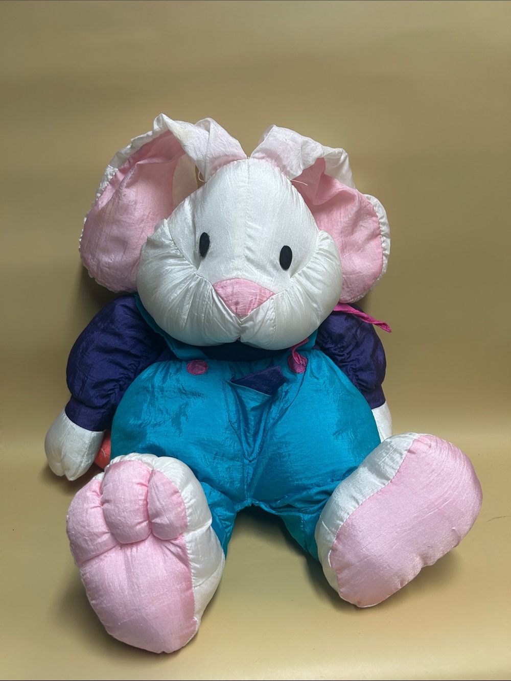 Vintage Easter Bunny Rabbit Plush Parachute Nylon Puffalump Gibson Type 90s Toy.